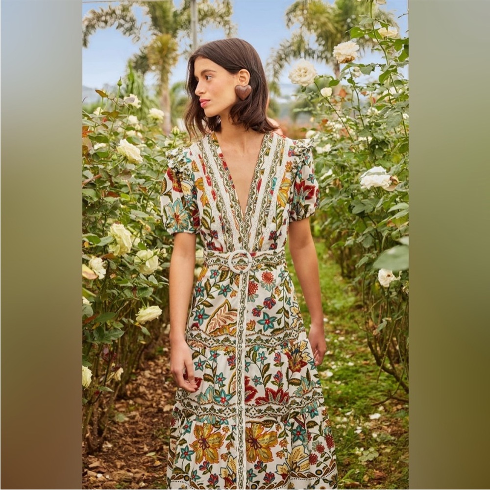 FARM Rio Off White Botanicals Belted Midi Dress - Picture 6 of 12